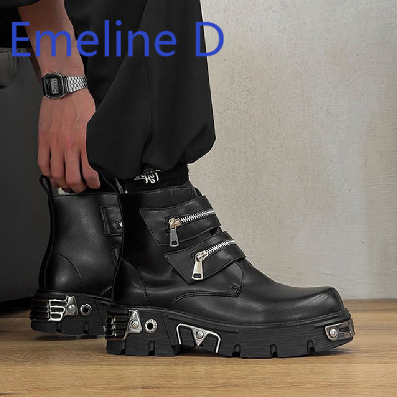 Men'S Shoes With Height Increase - Zapatos altos Punk oscuro, botas cortas